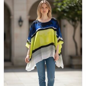 NWOT Alfani Women's Blue and Yellow TOP